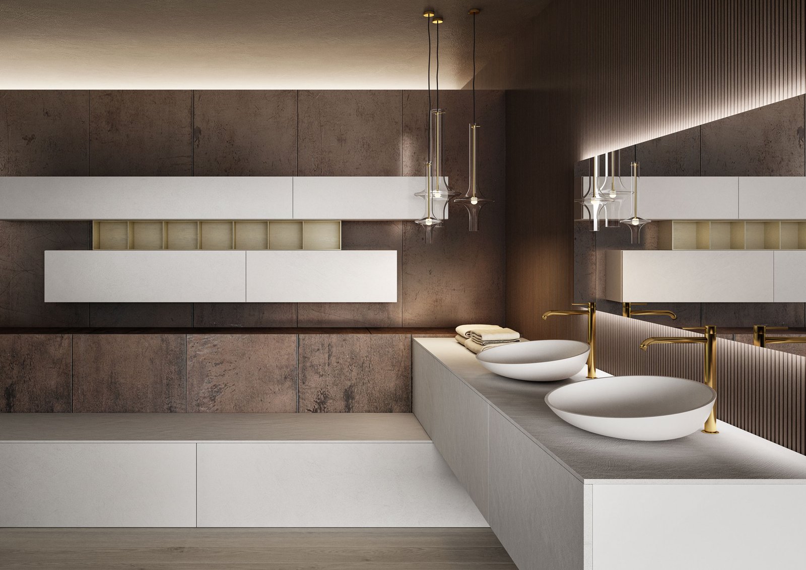 Meuble de salle de bain moderne avec vasque intégrée